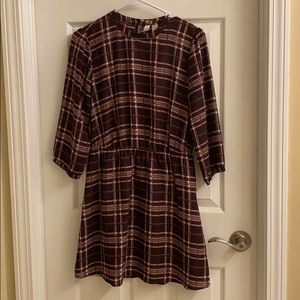 F21 Maroon plaid print dress